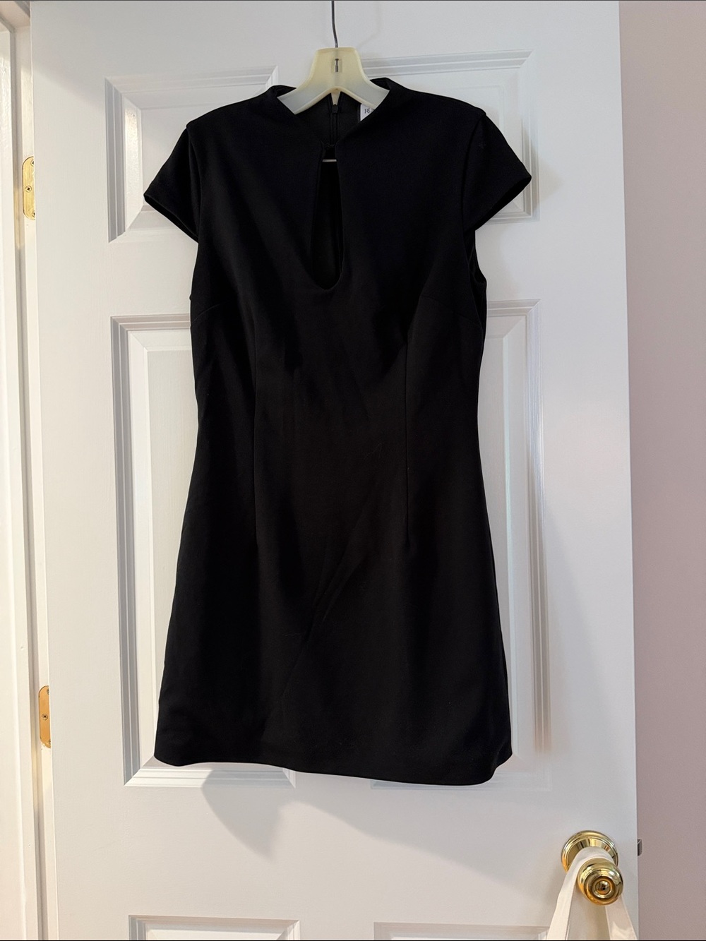 Black Cap-Sleeve Mini Dress with Keyhole Neckline